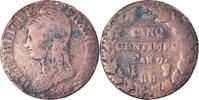 France 5 Centimes Coin, Dupré, Strasbourg, Bronze, KM:640.4 -
