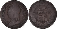 France 5 Centimes Coin, Dupré, Strasbourg, Bronze, KM:640.4 -