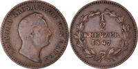 German States 1/2 Kreuzer Coin, BADEN, Leopold I, Copper -