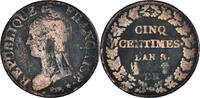 France 5 Centimes Coin, Dupré, Strasbourg, Bronze -