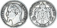 France 2 Francs Coin, Napoleon III, Paris, Silver, KM:807.1 -