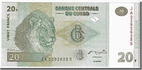 Congo Democratic Republic 20 Francs Banknote, KM:94a -