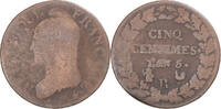 France 5 Centimes Coin, Dupré, Orléans, Copper, Gadoury:126 -