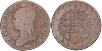 France 5 Centimes Coin, Dupré, Orléans, Copper, Gadoury:126 -