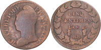 France 5 Centimes Coin, Dupré, Strasbourg, Copper -