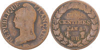 France 5 Centimes Coin, Dupré, Strasbourg, Copper -