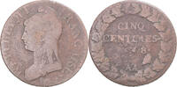 France 5 Centimes Coin, Dupré, Metz, Copper, Gadoury:126a -
