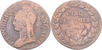 France 5 Centimes Coin, Dupré, Copper, Gadoury:126a -