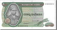 Zaire 5 Zaïres Banknote, KM:21b -