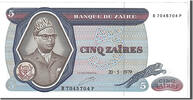 Zaire 5 Zaïres Banknote -