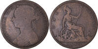 Great Britain Penny Coin, Victoria, Bronze, KM:755 -
