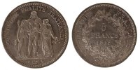 France 5 Francs Coin, Hercule, Paris, Silver, Gadoury:683 -