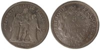 France 5 Francs Coin, Hercule, Bordeaux, Silver, Gadoury:683 -