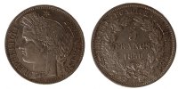 France 5 Francs Coin, Cérès, Paris, Silver, Gadoury:719 -
