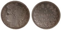 France 5 Francs Coin, Cérès, Bordeaux, Silver, Gadoury:742 -