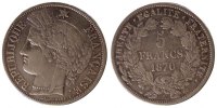 France 5 Francs Coin, Cérès, Paris, Silver, Gadoury:742 -