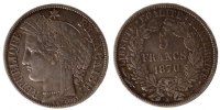 France 5 Francs Coin, Cérès, Paris, Silver, Gadoury:742 -