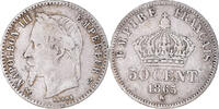 France 50 Centimes Coin, Napoleon III, Paris, Silver -