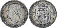 Spain 2 Pesetas Coin, Alfonso XII, Madrid, Silver, KM:678.2 -