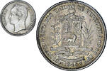 Venezuela Gram 10, 2 Bolivares Coin, Philadelphia, Silver -