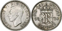 Great Britain 6 Pence Coin, George VI, Silver, KM:852 -