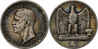 Italy 5 Lire Coin, Vittorio Emanuele III, Rome, Silver -