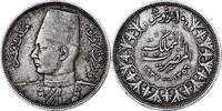 Egypt 10 Piastres Farouk, British Royal Mint, Silver, AU(55-58) -