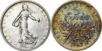 France 5 Francs Coin, Semeuse, Paris, Silver, KM:926 -