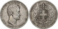 ITALIAN STATES 5 Lire Coin, SARDINIA, Carlo Alberto, Genoa -