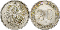 German Empire 20 Pfennig GERMANY - EMPIRE, Wilhelm I, Hamburg, Silver, KM:5 -