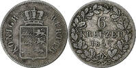 German States 6 Kreuzer WURTTEMBERG, Wilhelm I, Silver -