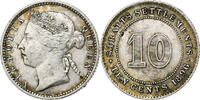 Straits Settlements 10 Cents Coin, Victoria, Silver, KM:11 -