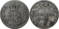 German States Kreuzer Coin, WURTTEMBERG, Wilhelm I, Silver -