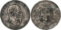 Italy 5 Lire Coin, Vittorio Emanuele II, Milan, Silver -