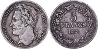 Belgium 5 Francs Leopold I, Brussels, Tranche A, Silver -