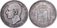 Spain 5 Pesetas Alfonso XII, Madrid, Silver, KM:688 -