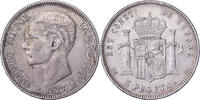 Spain 5 Pesetas Alfonso XII, Madrid, Silver, KM:676 -