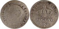 France 20 Centimes Coin, Napoleon III, Napoléon III, Bordeaux -
