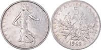 France 5 Francs Coin, Semeuse, Paris, Silver, KM:926 -