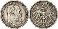 Germany 3 Mark Kingdom of Württemberg, Wilhelm II, Stuttgart, Silver -