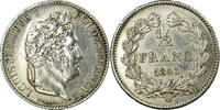 France 1/2 Franc Coin, Louis-Philippe, Rouen, Silver -
