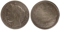 France 2 Francs Coin, Cérès, Paris, Silver, Gadoury:529 -