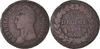 France Decime Coin, Dupré, Paris, An 7., Bronze, KM:644.1 -