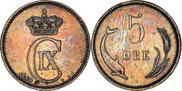 Denmark 5 Öre Coin, Christian IX, Copenhagen, Bronze -