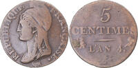 France 5 Centimes Coin, Dupré, Paris, Bronze, KM:635.1 -