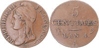 France 5 Centimes Coin, Dupré, Paris, Bronze, KM:635.1 -