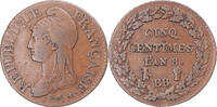 France 5 Centimes Coin, Dupré, Strasbourg, Bronze -