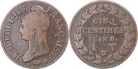 France 5 Centimes Coin, Dupré, Lille, Copper, Gadoury:126a -