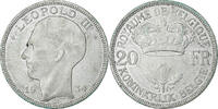 Belgium 20 Francs, 20 Frank Silver, KM:105 -