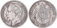France 1 Franc Coin, Napoleon III, Bordeaux, Silver -
